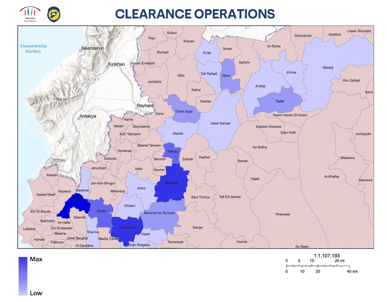 الخريطة لعمليات إزالة مخلفات الحرب من 26 تشرين الثاني 2024 حتى 1 آذار 2025: