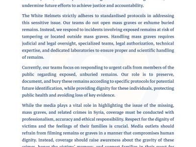 Statement of Appeal from the The White Helmets Regarding Mass Graves and the Need to Protect Them