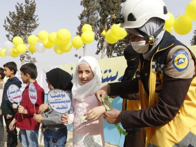 The White Helmets launch a health and environmental awareness initiative in the city of Sarmin in eastern Idlib