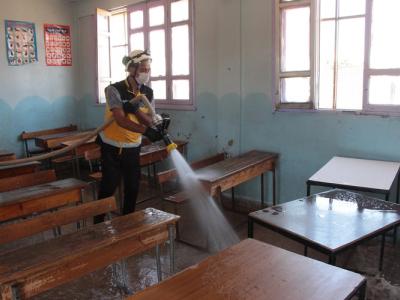 بالاتفاق مع وزارة التربية في الحكومة السورية المؤقتة ... الدفاع المدني يجهز المدارس في ريف حلب لاستقبال الامتحانات