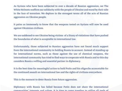 White Helmets statement of solidarity with Ukrainians