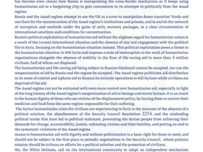 The White Helmets Refuse the Reduction of the Syria Crisis to an Annual Debate on Cross-Border Aid