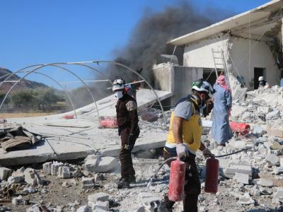 بيان حول استهداف قوات النظام وروسيا لمركز الدفاع المدني السوري في بلدة قسطون غربي حماة