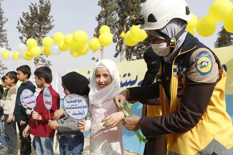 The White Helmets launch a health and environmental awareness initiative in the city of Sarmin in eastern Idlib