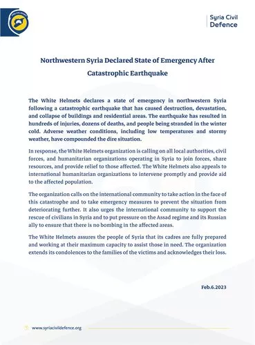 Northwestern Syria Declared State of Emergency After Catastrophic Earthquake
