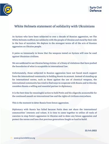 White Helmets statement of solidarity with Ukrainians